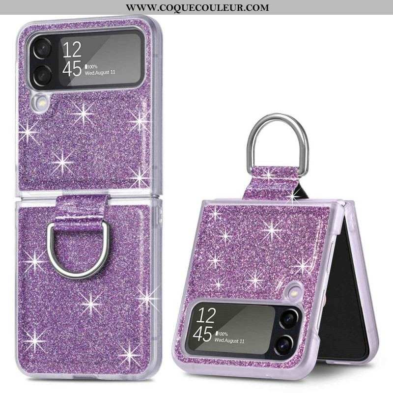 Coque Samsung Galaxy Z Flip 4 Paillettes et Anneau