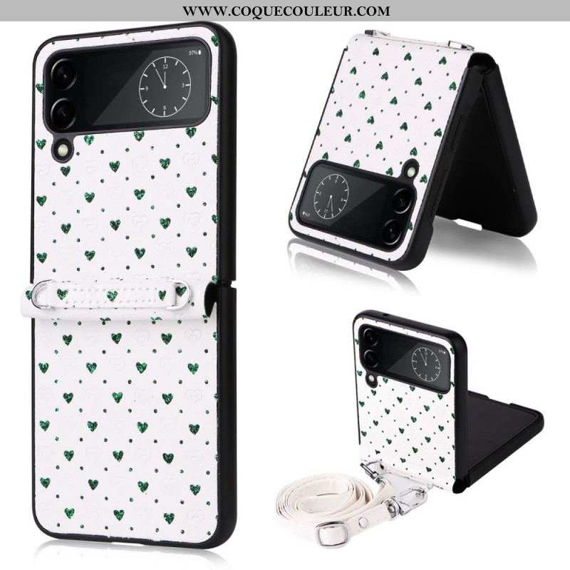 Coque Samsung Galaxy Z Flip 4 Multiples Coeurs et Bandoulière