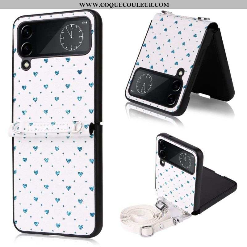 Coque Samsung Galaxy Z Flip 4 Multiples Coeurs et Bandoulière