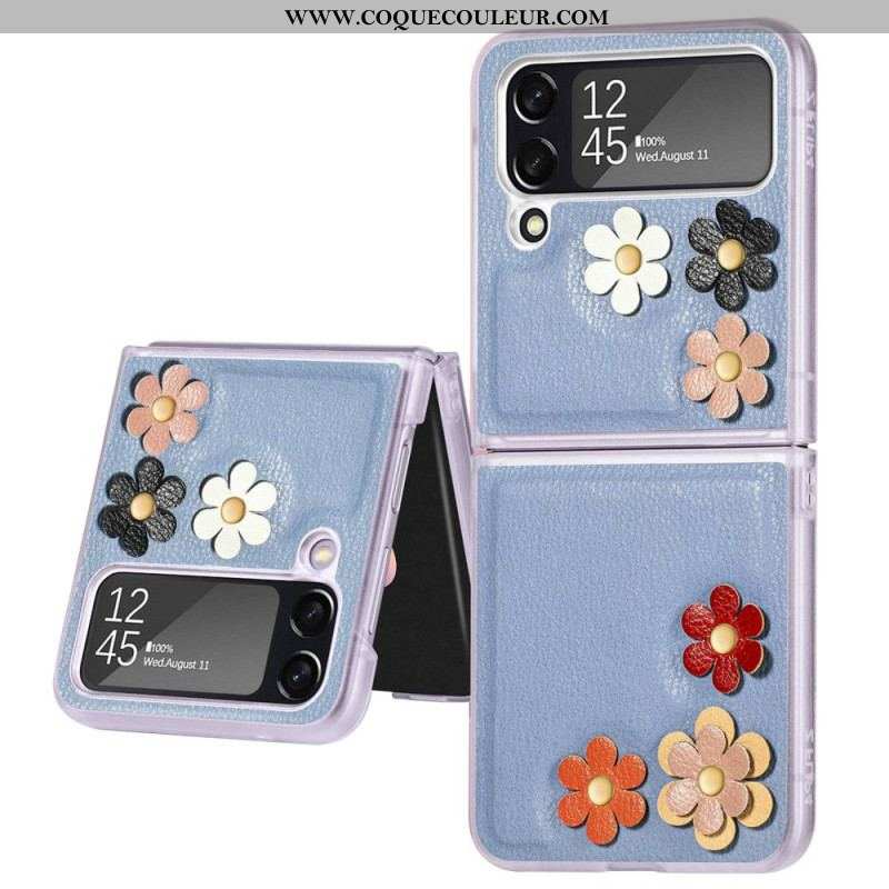 Coque Samsung Galaxy Z Flip 4 Simili Cuir Fleurs