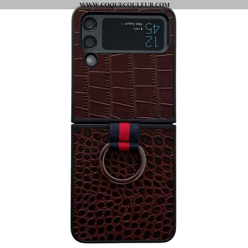 Coque Samsung Galaxy Z Flip 4 Style Crocodile et Anneau