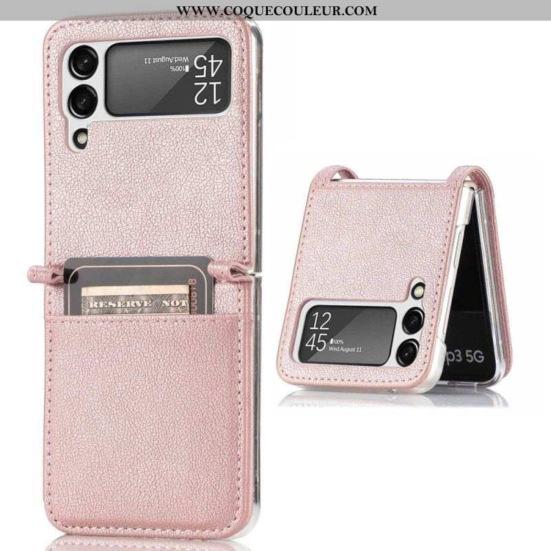 Coque Samsung Galaxy Z Flip 4 Style Cuir Litchi Porte-Carte