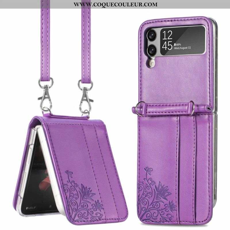 Coque Samsung Galaxy Z Flip 4 Fleurs à Bandoulière