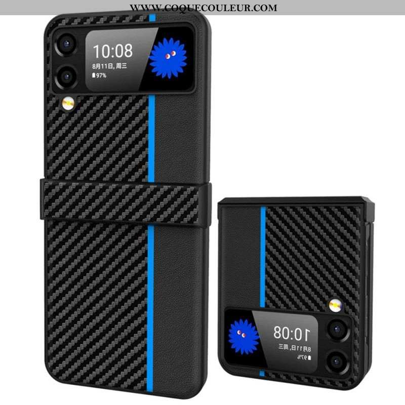 Coque Samsung Galaxy Z Flip 4 Fibre Carbone Rebord Charnière Latérale