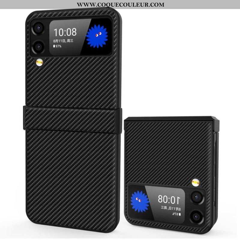 Coque Samsung Galaxy Z Flip 4 Fibre Carbone Rebord Charnière Latérale