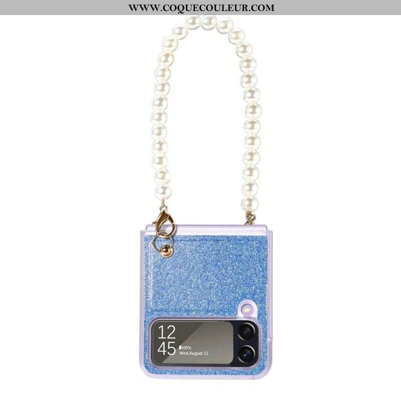 Coque Samsung Galaxy Z Flip 4 Paillettes Lanière en Perles