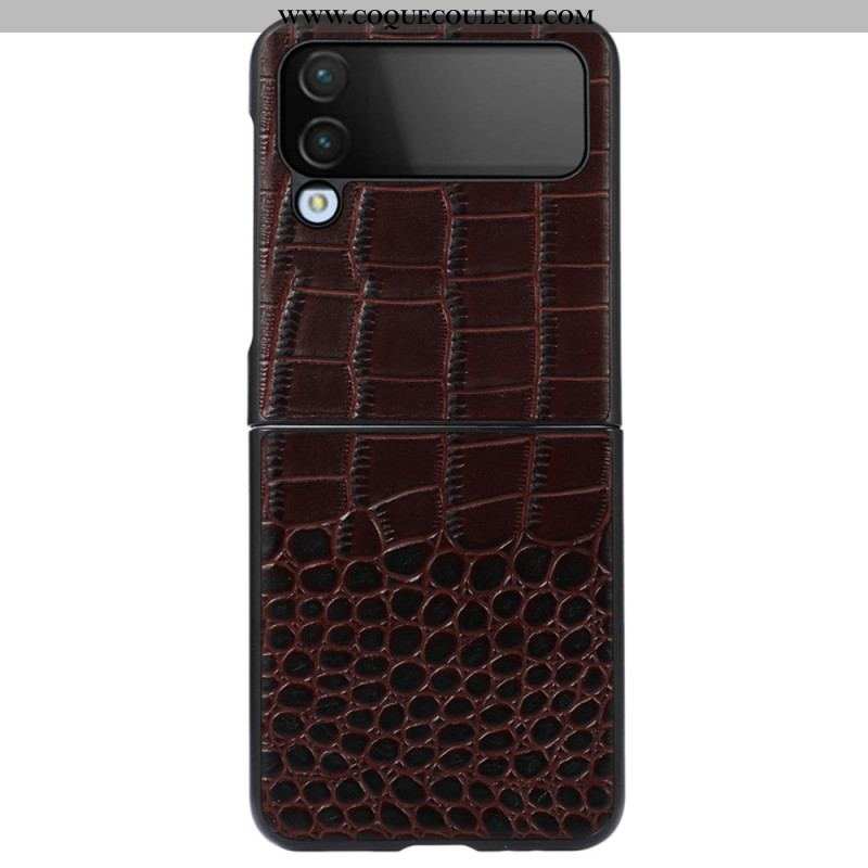 Coque Samsung Galaxy Z Flip 4 Cuir Véritable Effet Crocodile