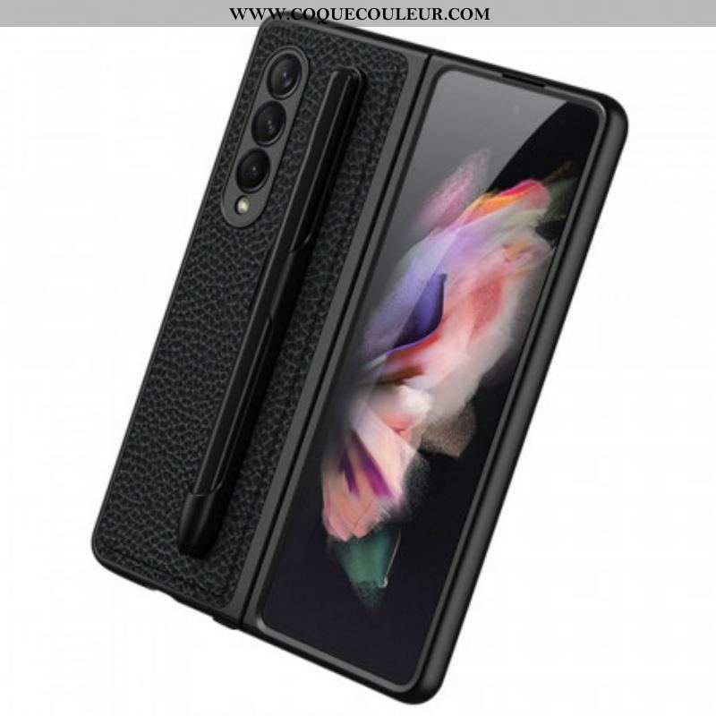 Coque Samsung Galaxy Z Fold 3 5G Cuir Litchi Porte-Stylet GKK