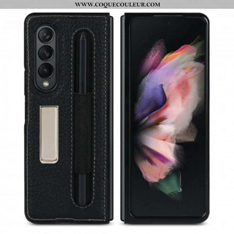 Coque Samsung Galaxy Z Fold 3 5G Cuir Litchi Support