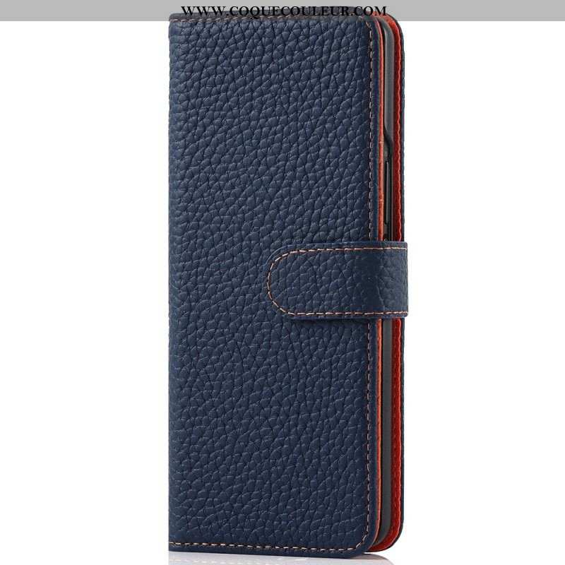 Housse Samsung Galaxy Z Fold 3 5G Véritable Cuir Litchi Porte-Stylet