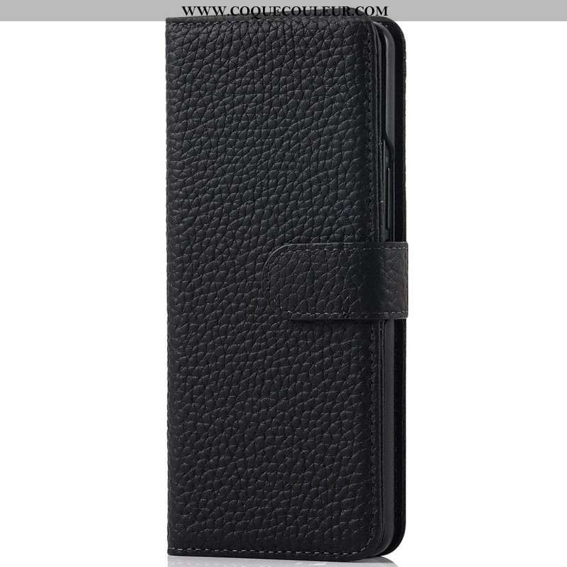 Housse Samsung Galaxy Z Fold 3 5G Véritable Cuir Litchi Porte-Stylet
