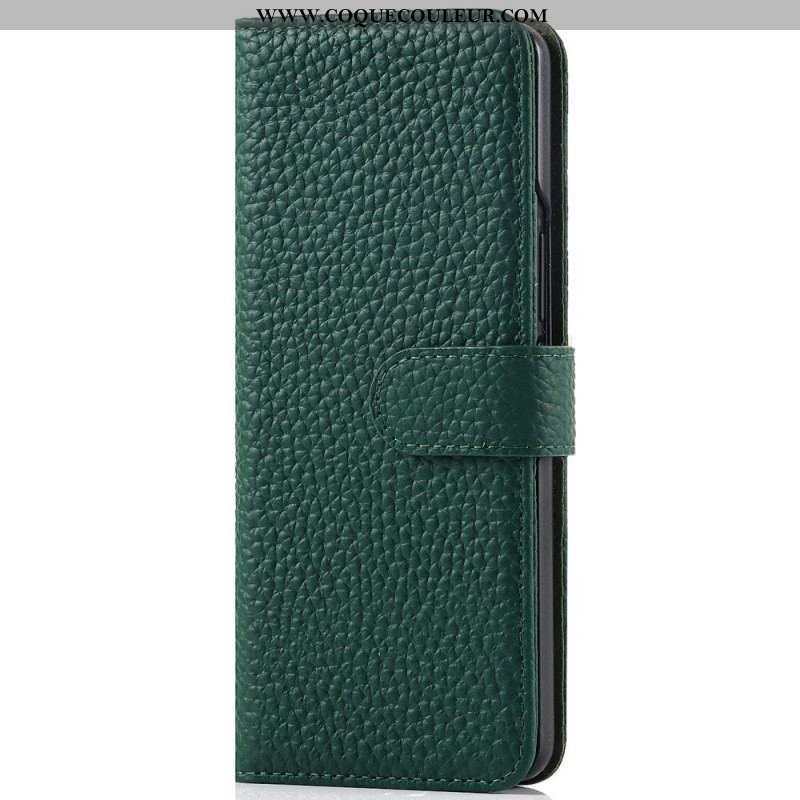 Housse Samsung Galaxy Z Fold 3 5G Véritable Cuir Litchi Porte-Stylet