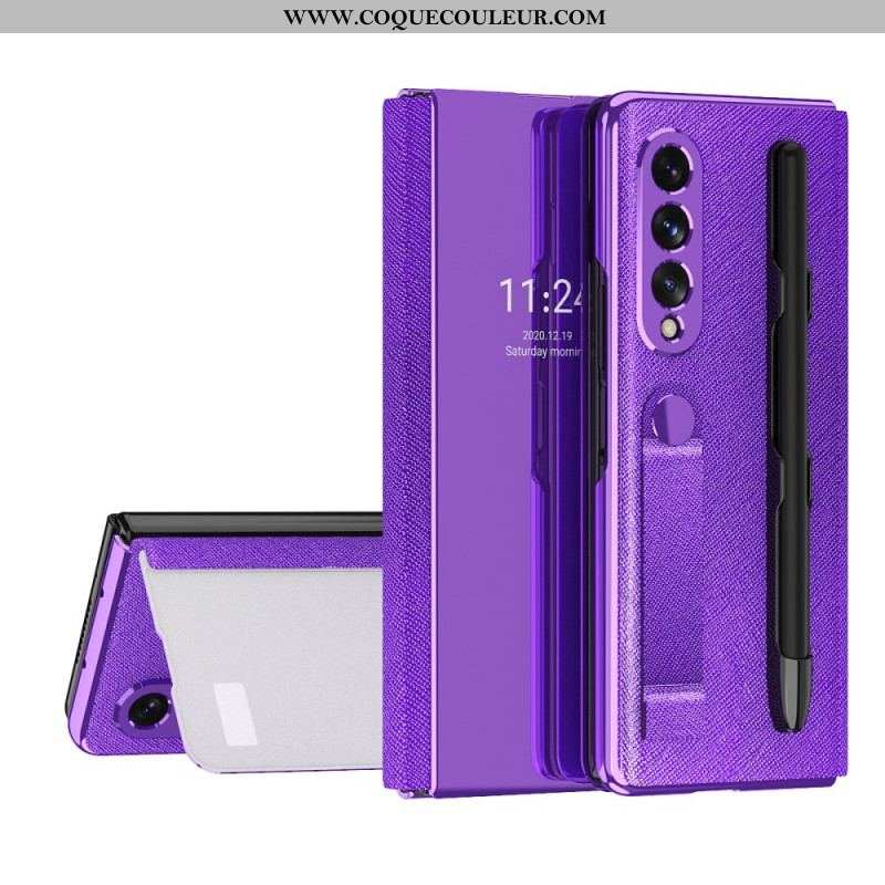 Flip Cover Samsung Galaxy Z Fold 3 5G Miroir Porte-Stylet et Sangle