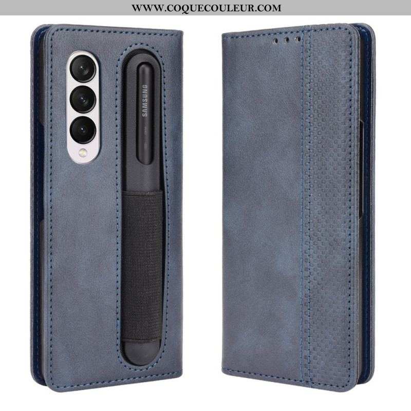 Housse Samsung Galaxy Z Fold 3 5G Effet Cuir Stylisé Porte-Stylet