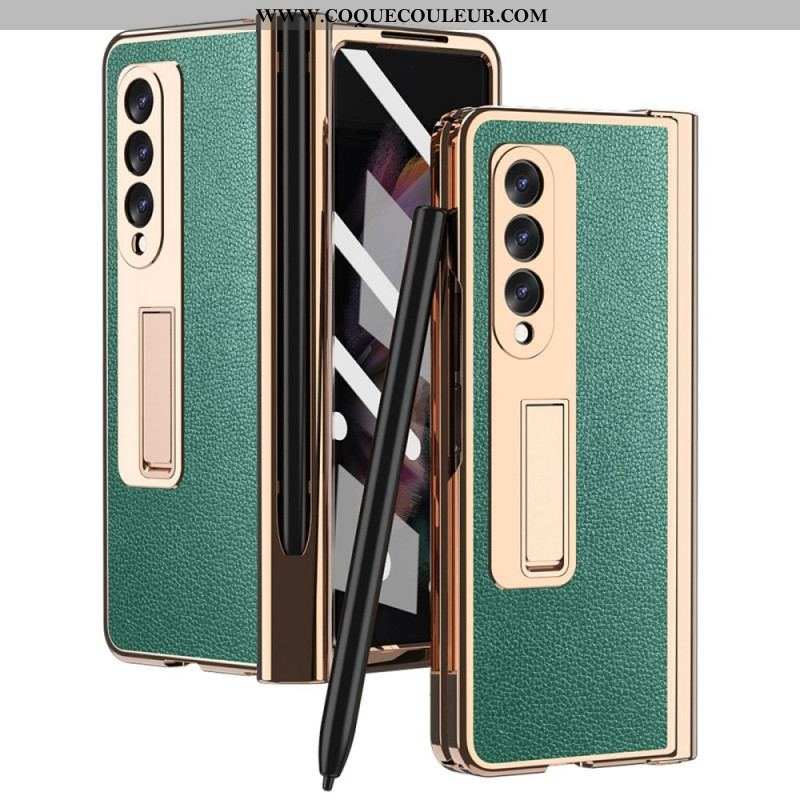 Coque Samsung Galaxy Z Fold 3 5G Cuir Litchi Multi-Fonctions