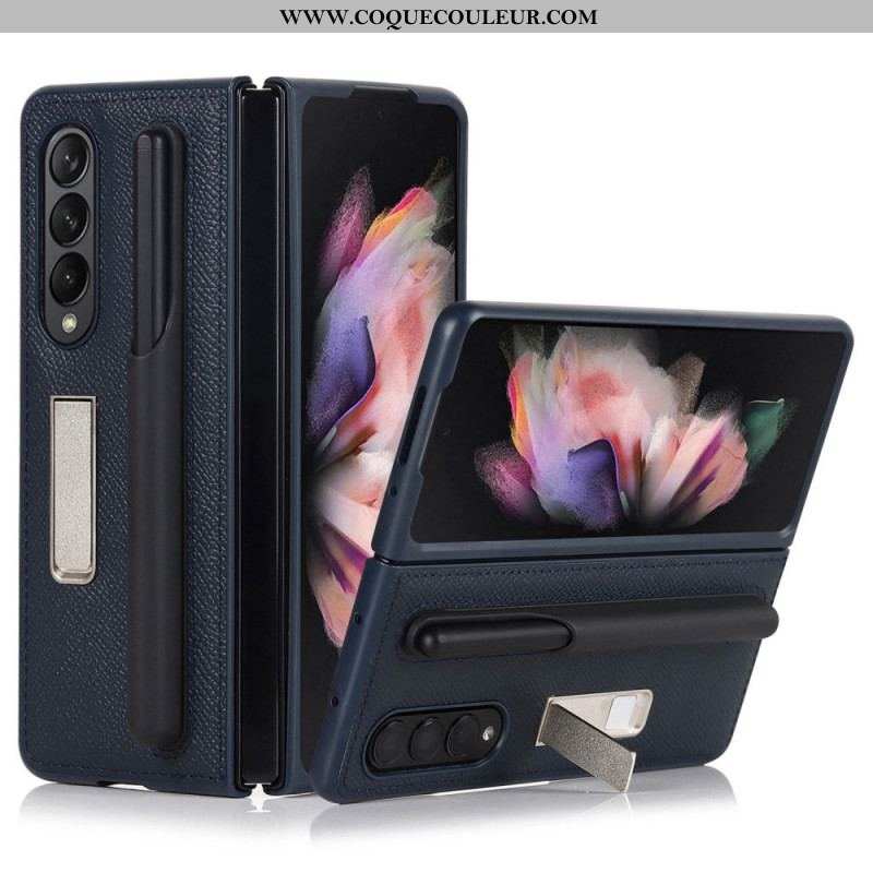 Coque Samsung Galaxy Z Fold 3 5G Cuir Véritable Support et Porte-Stylet