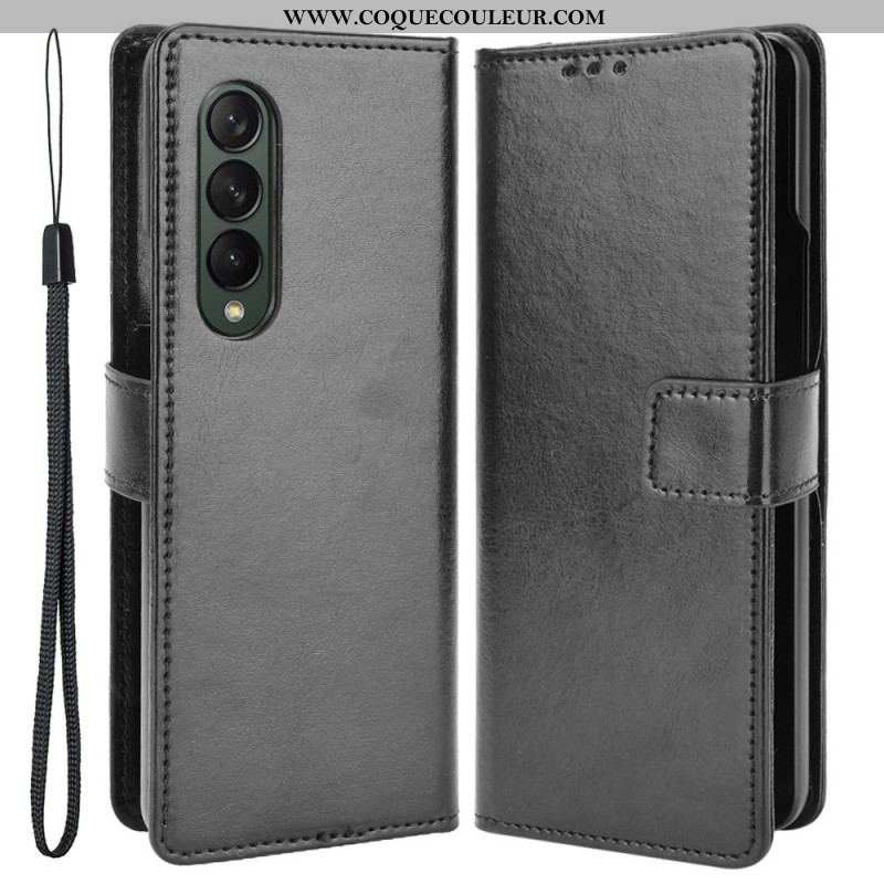 Housse Samsung Galaxy Z Fold 4 Classique à Lanière Simili Cuir Lisse