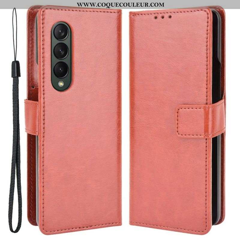 Housse Samsung Galaxy Z Fold 4 Classique à Lanière Simili Cuir Lisse