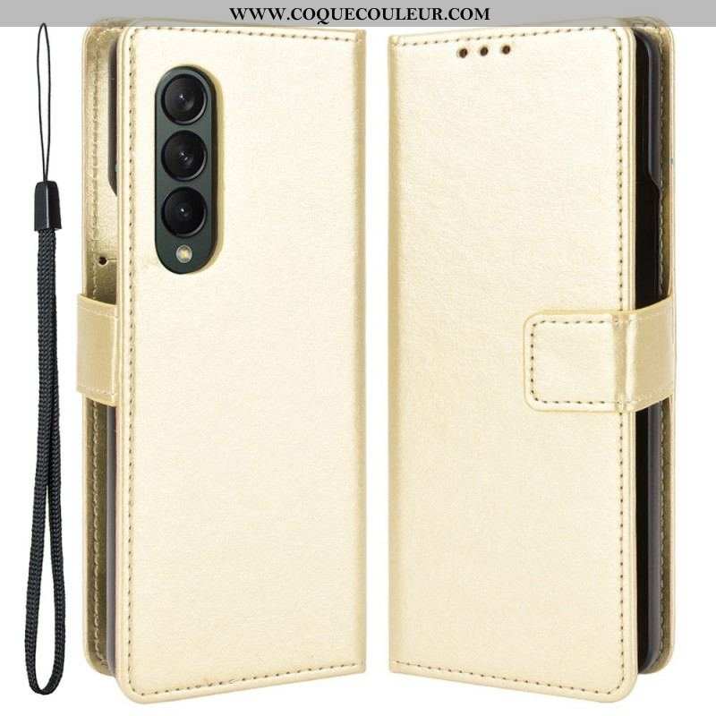Housse Samsung Galaxy Z Fold 4 Classique à Lanière Simili Cuir Lisse