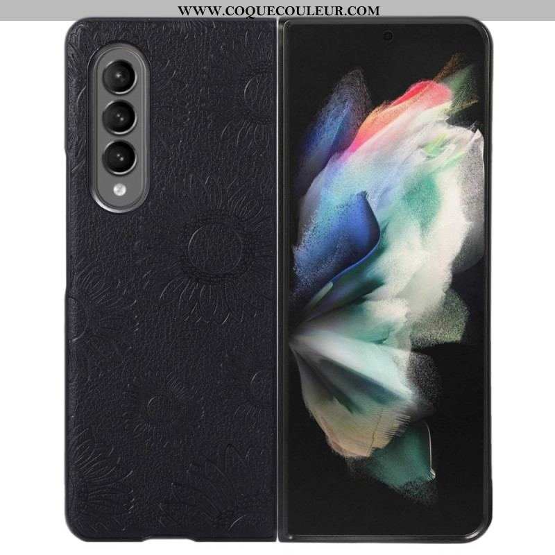 Coque Samsung Galaxy Z Fold 4 Simili Cuir Enduit Motif Tournesols