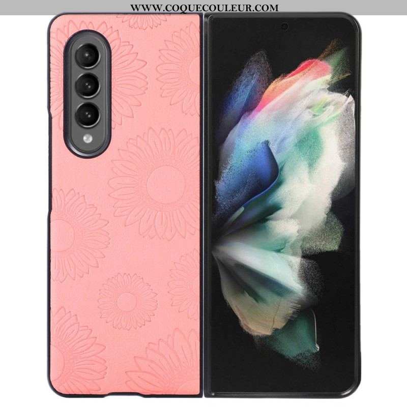 Coque Samsung Galaxy Z Fold 4 Simili Cuir Enduit Motif Tournesols