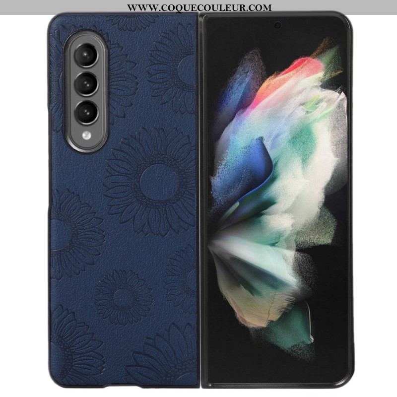 Coque Samsung Galaxy Z Fold 4 Simili Cuir Enduit Motif Tournesols