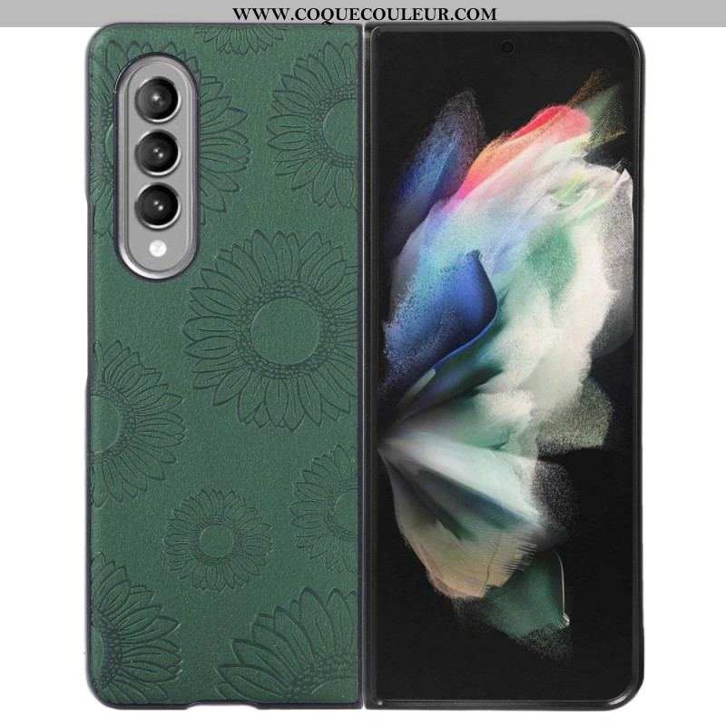 Coque Samsung Galaxy Z Fold 4 Simili Cuir Enduit Motif Tournesols