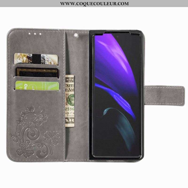 Housse Samsung Galaxy Z Fold 4 Motif Trèfles avec Lanière