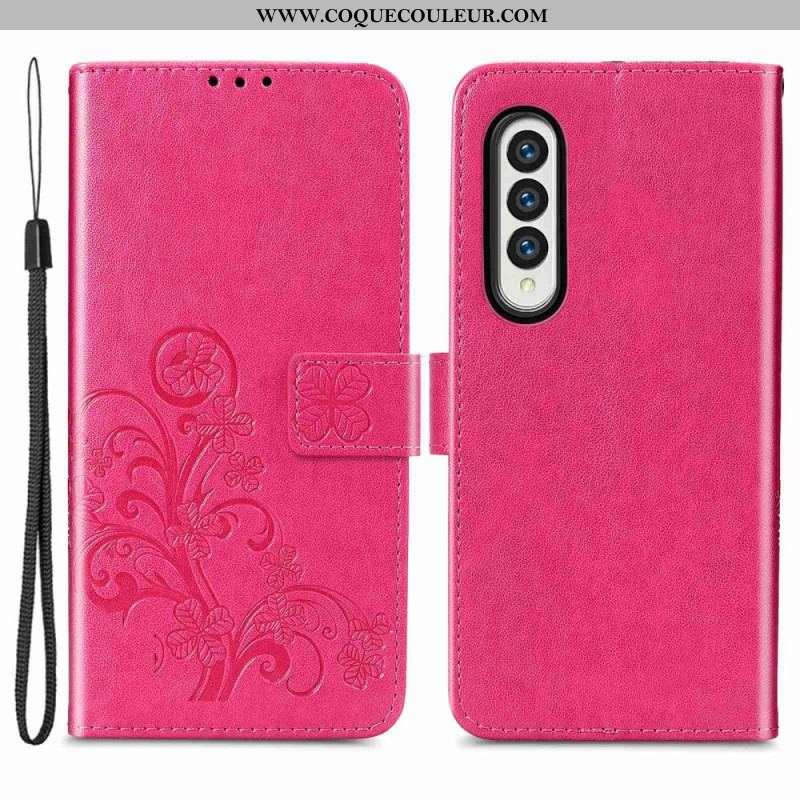 Housse Samsung Galaxy Z Fold 4 Motif Trèfles avec Lanière