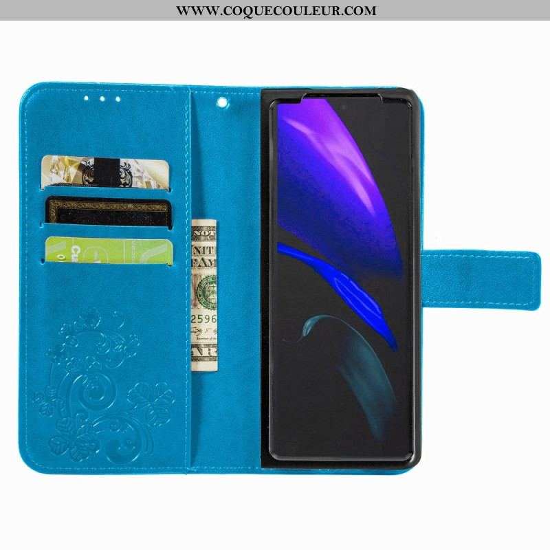 Housse Samsung Galaxy Z Fold 4 Motif Trèfles avec Lanière