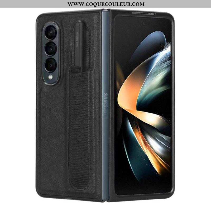 Coque Samsung Galaxy Z Fold 4 Simili Cuir Rétro Stylet