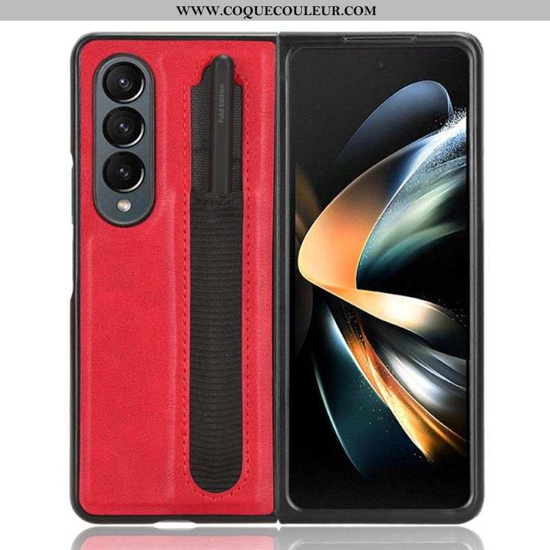 Coque Samsung Galaxy Z Fold 4 Simili Cuir Rétro Stylet