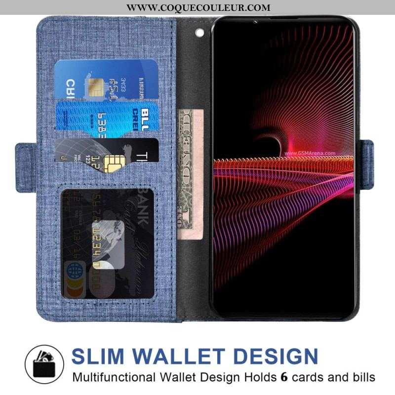 Housse Sony Xperia 1 IV Jeans avec Porte-Cartes Rotatif