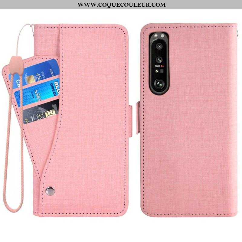 Housse Sony Xperia 1 IV Jeans avec Porte-Cartes Rotatif