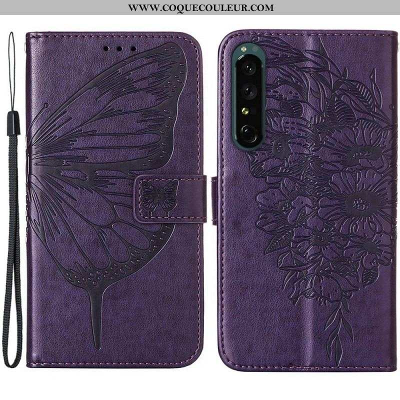 Housse Sony Xperia 1 IV Papillon avec Lanière