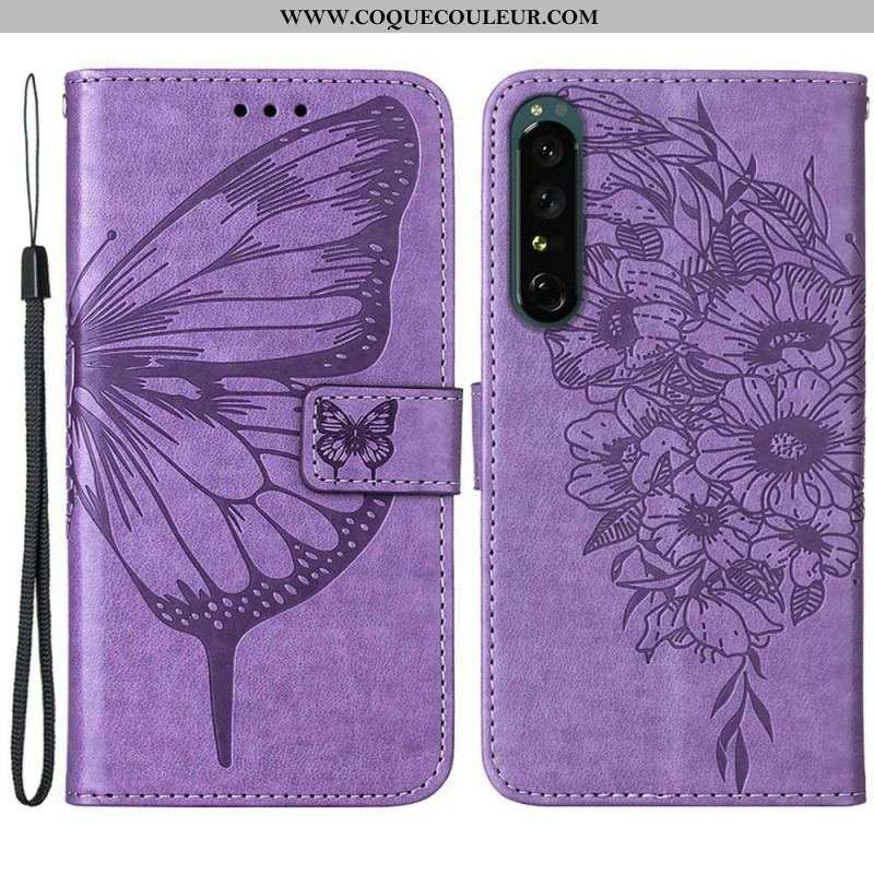 Housse Sony Xperia 1 IV Papillon avec Lanière