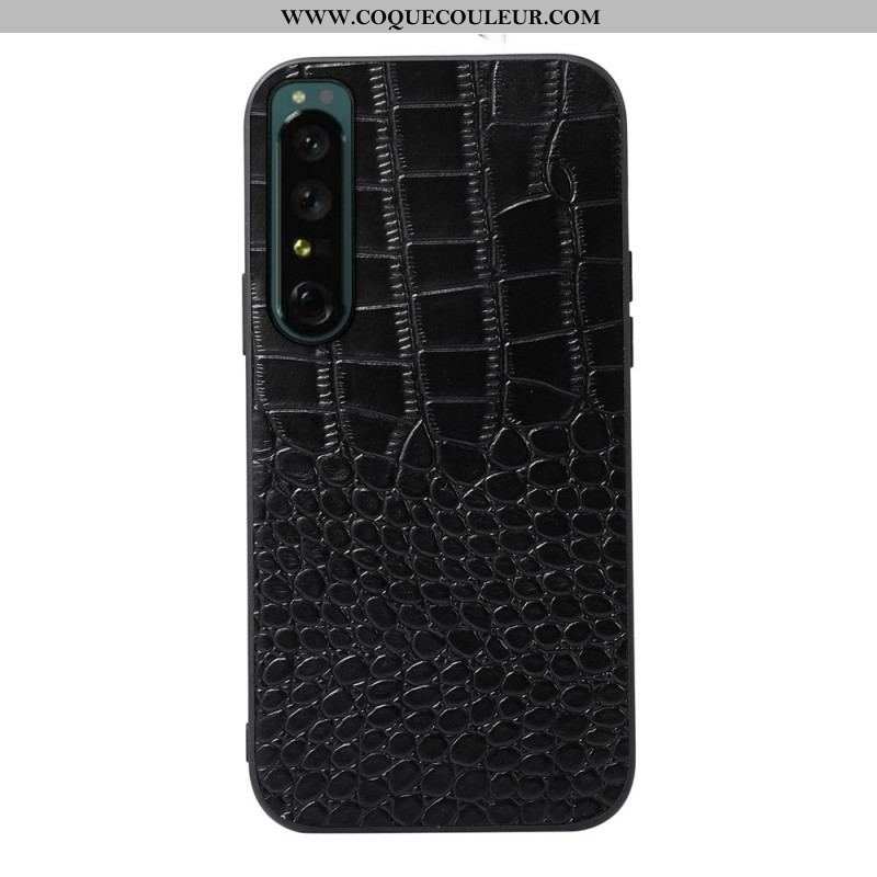 Coque Sony Xperia 1 IV Véritable Cuir Texture Crocodile