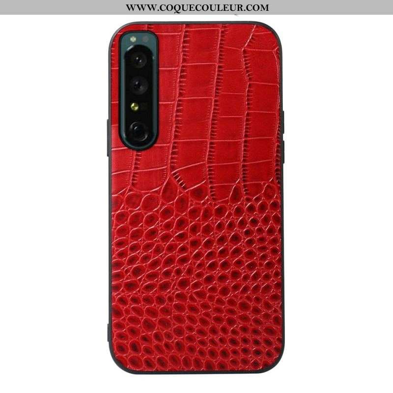 Coque Sony Xperia 1 IV Véritable Cuir Texture Crocodile