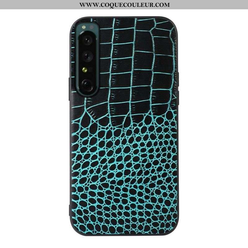 Coque Sony Xperia 1 IV Véritable Cuir Texture Crocodile