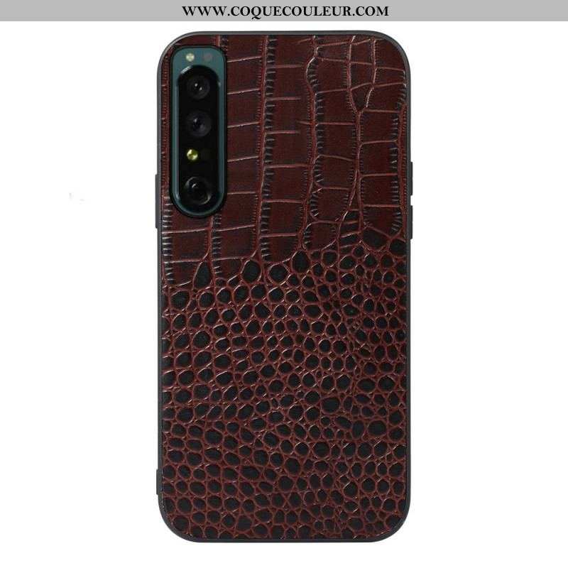 Coque Sony Xperia 1 IV Véritable Cuir Texture Crocodile
