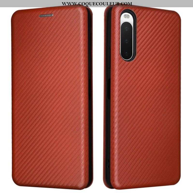 Flip Cover Sony Xperia 10 IV Texture Fibre Carbone