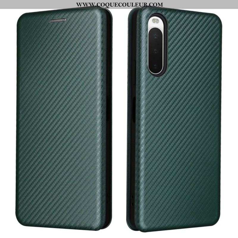 Flip Cover Sony Xperia 10 IV Texture Fibre Carbone