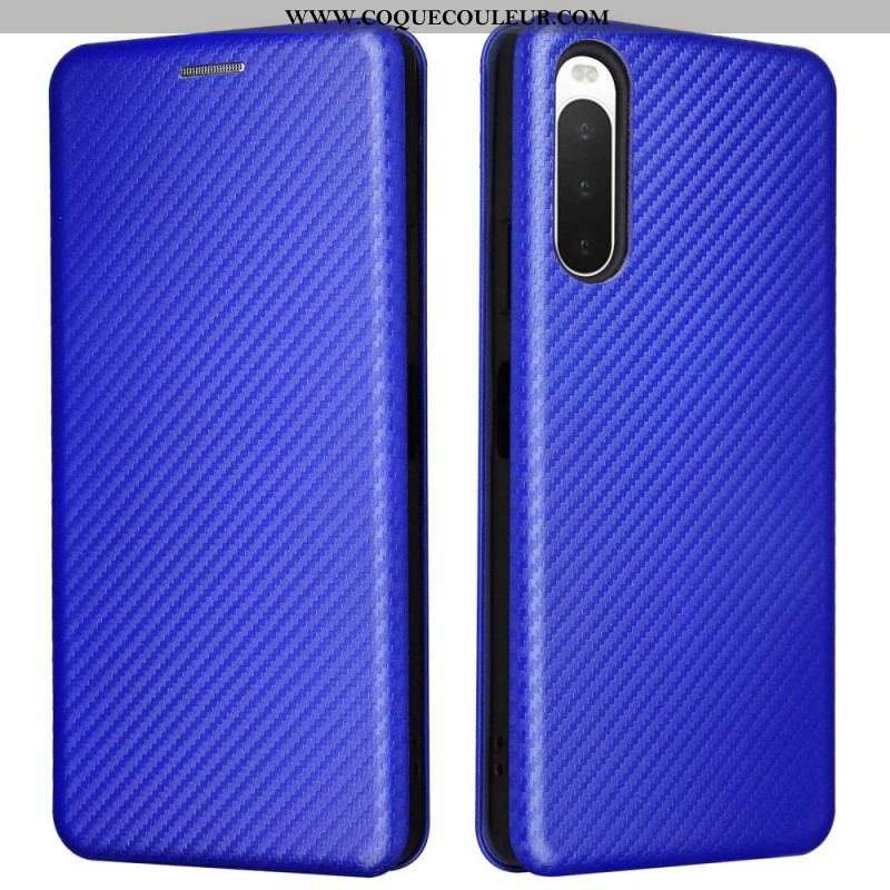 Flip Cover Sony Xperia 10 IV Texture Fibre Carbone