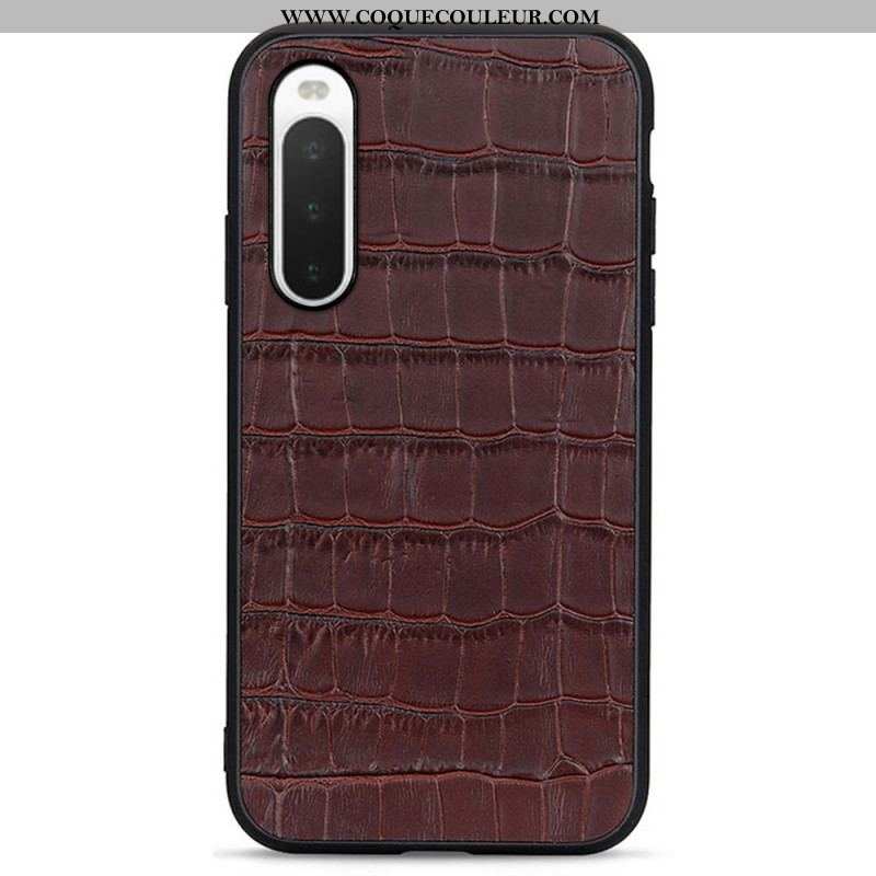 Coque Sony Xperia 10 IV Véritable Cuir Texture Crocodile