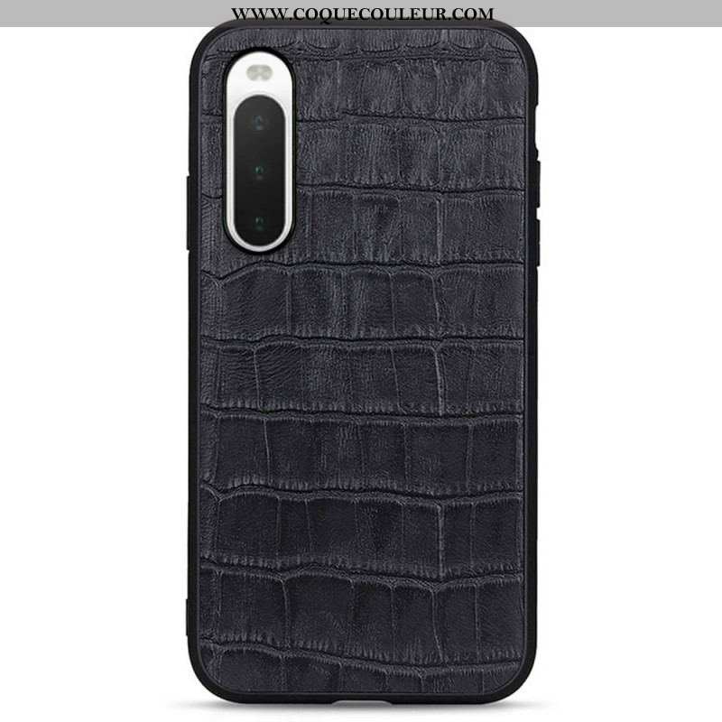 Coque Sony Xperia 10 IV Véritable Cuir Texture Crocodile