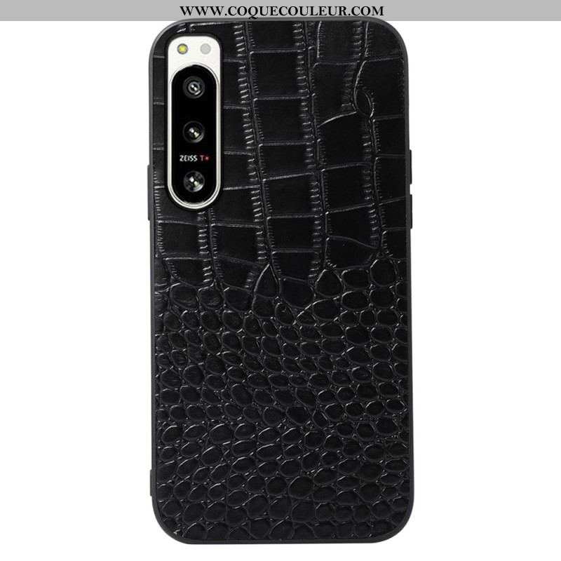 Coque Sony Xperia 5 IV Cuir Véritable Texture Crocodile