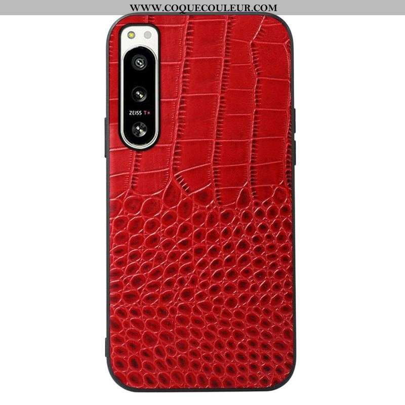 Coque Sony Xperia 5 IV Cuir Véritable Texture Crocodile