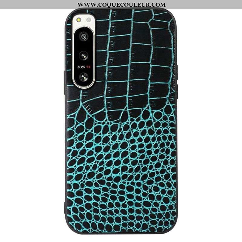 Coque Sony Xperia 5 IV Cuir Véritable Texture Crocodile
