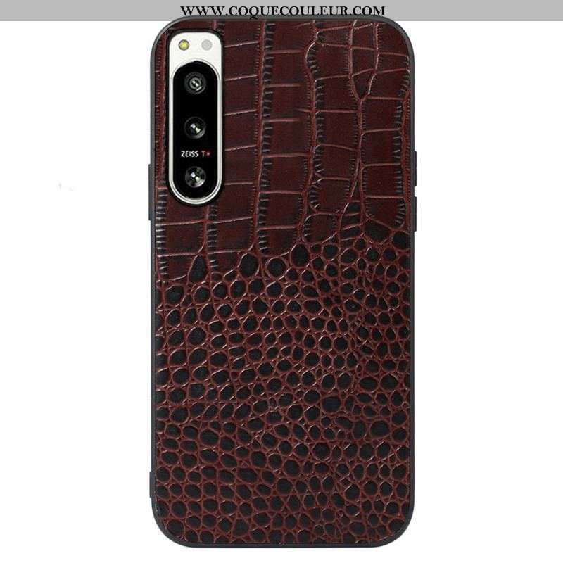 Coque Sony Xperia 5 IV Cuir Véritable Texture Crocodile