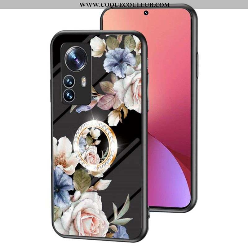 Coque Xiaomi 12 / 12X Verre Trempé avec Anneau Fleurs